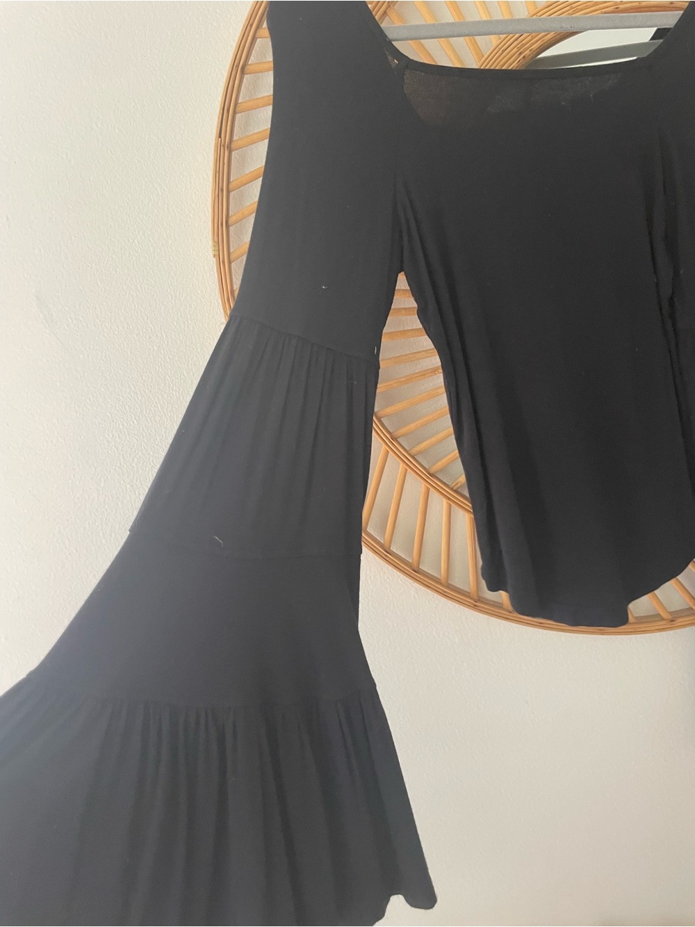Free People Black Tiered Bell Sleeve Tunic Top - Picture 3 of 5